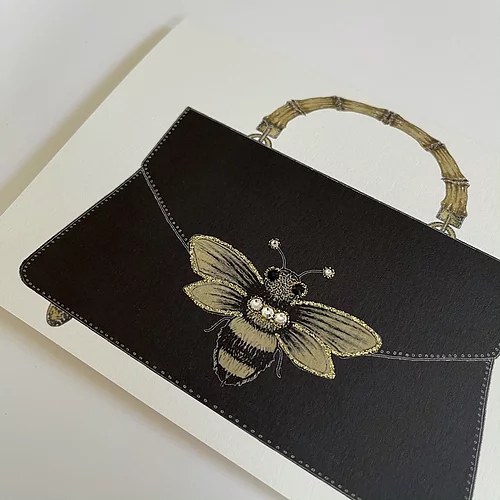 s.e. hagarman Posh Bee Purse Birthday Greeting Card