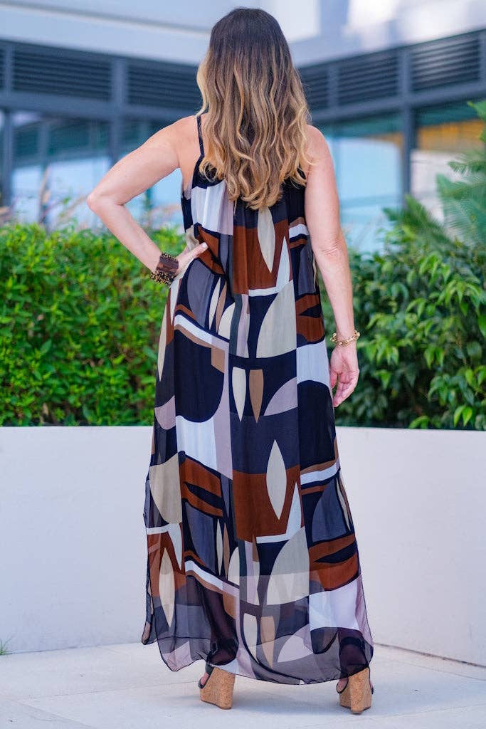 Marla Funky Geo Silk Maxi Dress