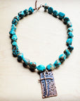 Blue Turquoise Collar Necklace w/ Copper Cross Pendant 259x