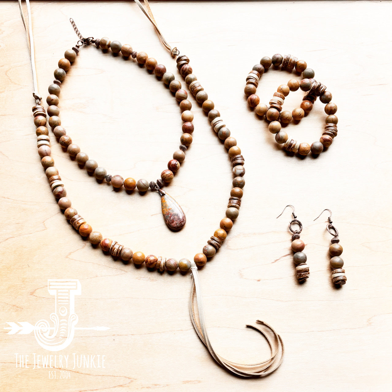 Rainbow Jasper and Wood Earrings (220e)