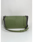 Chanel Calfskin Chevron Quilted Medium Boy Flap Light Green Bag
