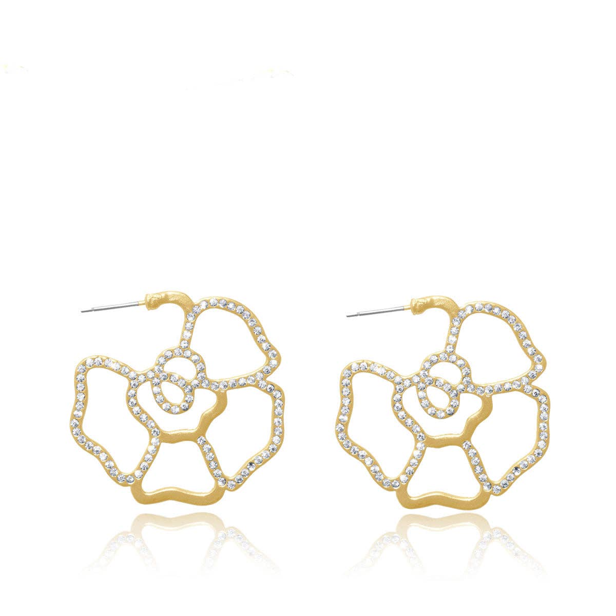 Crystal covered flower inspired hoop earrings