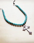 **Frosted Magnesite Beaded Necklace w/ Copper Cross 258i