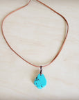 **Turquoise Slab Pendant on Leather Cord Necklace 254d