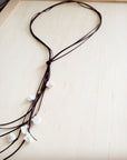 Dark Brown Boho Knotted Leather Cord Necklace w/ Pearls 263w