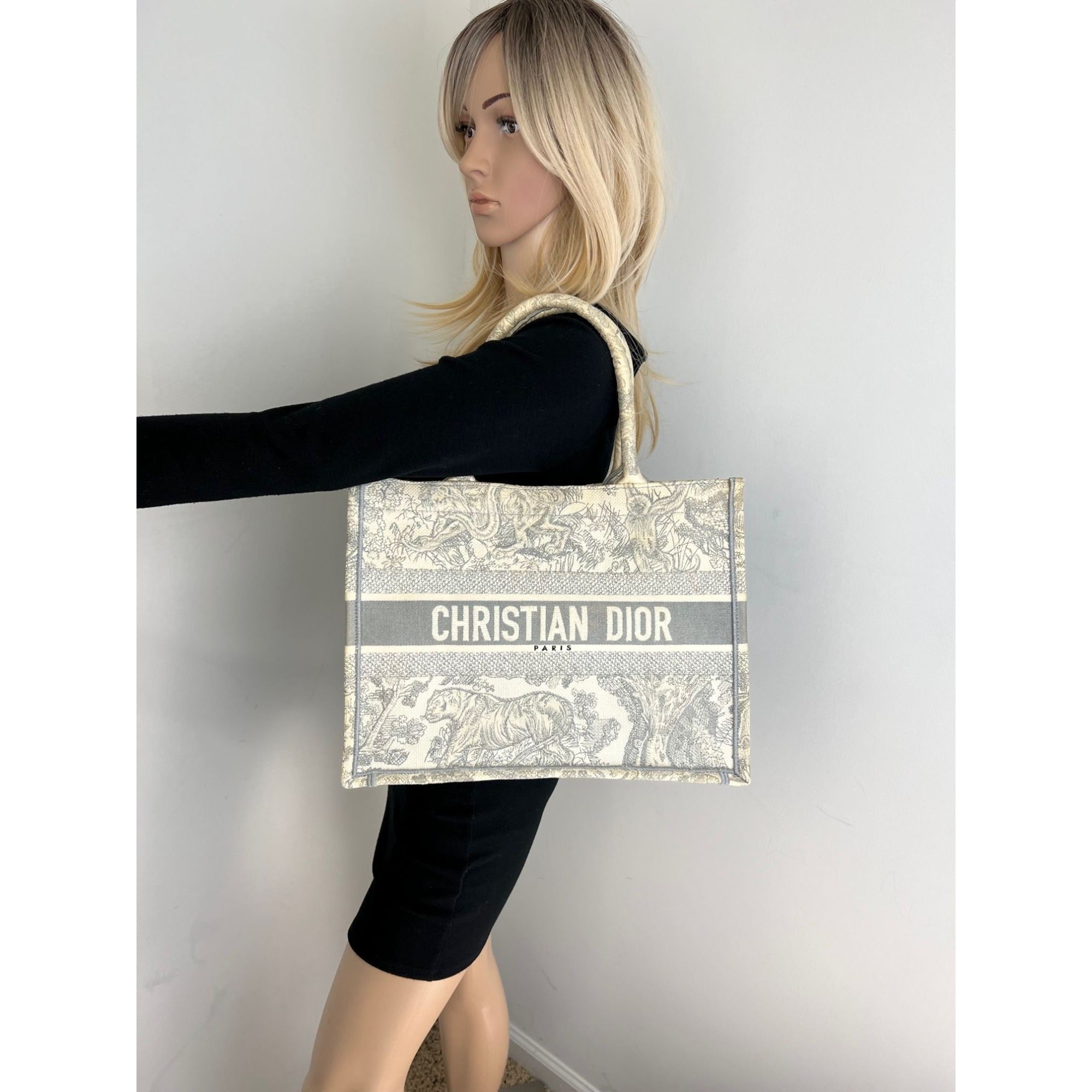 Dior Medium Book Tote Toile de Jouy Ecru and Gray Embroidery