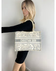 Dior Medium Book Tote Toile de Jouy Ecru and Gray Embroidery