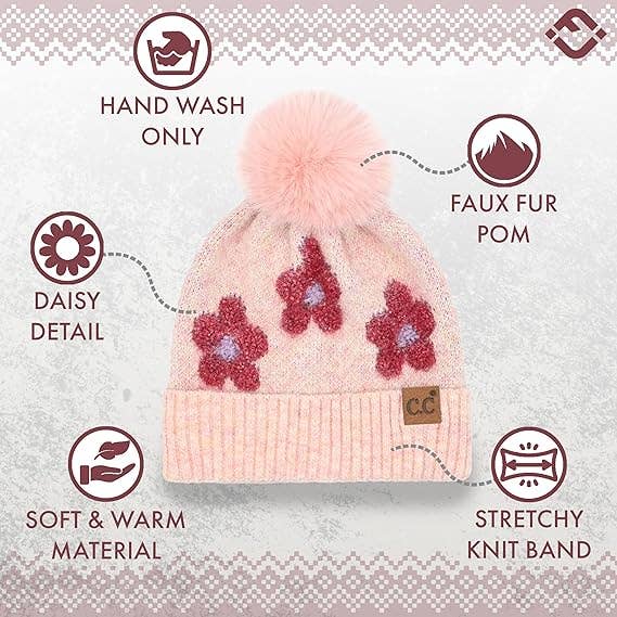 Women&#39;s Chenille Winter Pom Beanie - Daisy - Rose