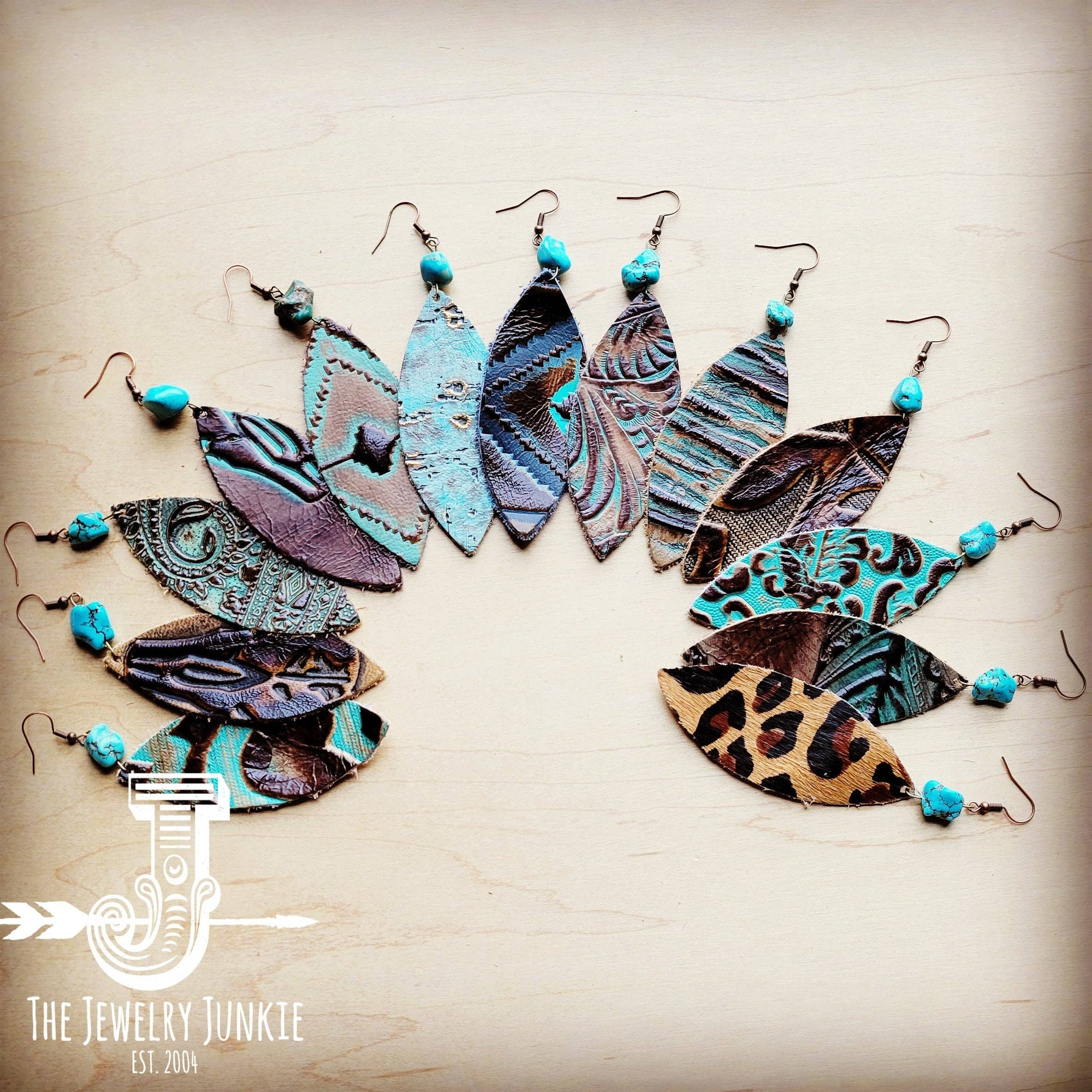 Dallas Turquoise Leather Oval Dangle Earrings with Accent