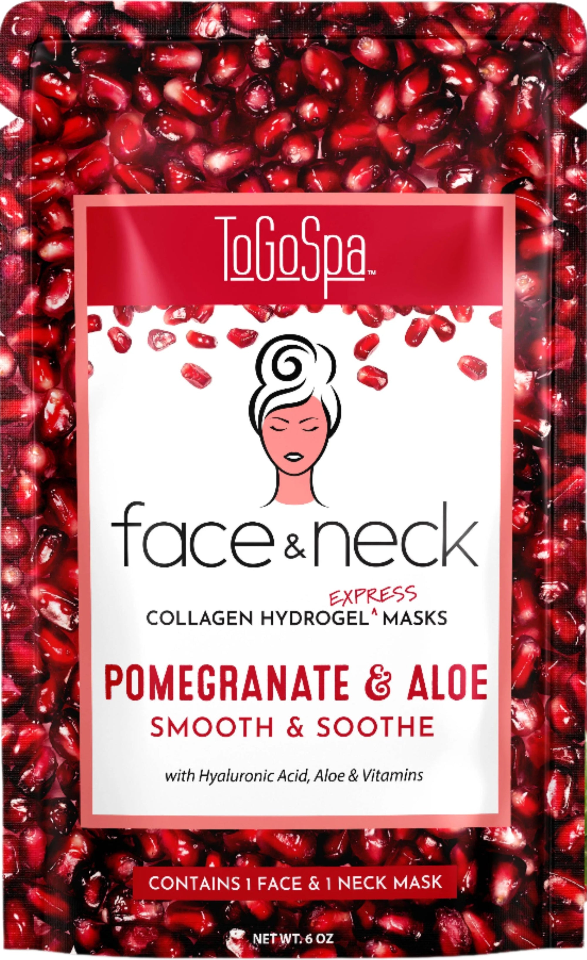 ToGoSpa Face &amp; Neck Pomegranate &amp; Aloe Collagen Hydrogel Express Masks