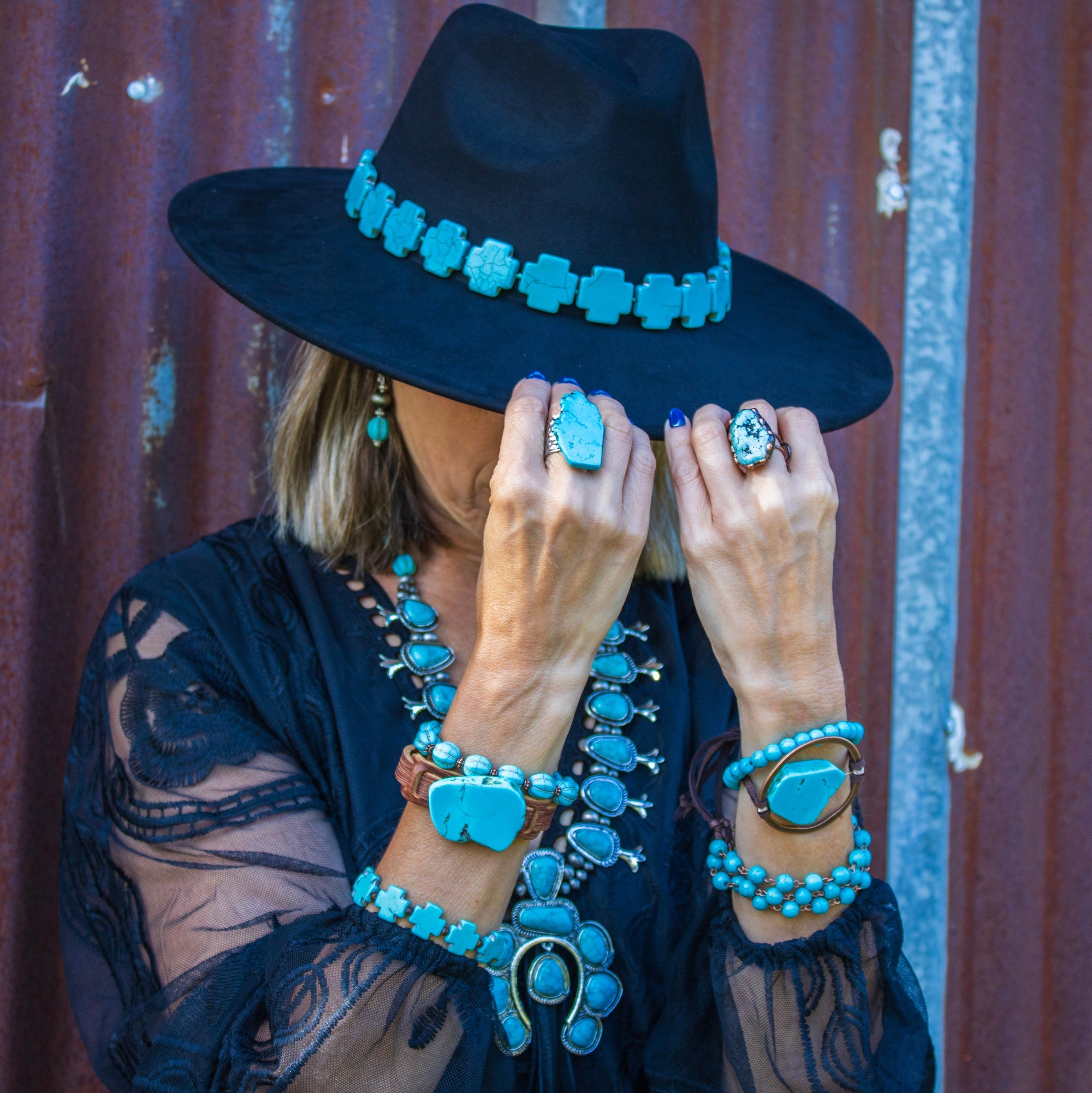 Turquoise Bracelet w/ Stone Slab &amp; Adjustable Ties 010i