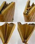 Chanel Quilted Yellow Patent Leather Brilliant Zip Around Wallet Clutch