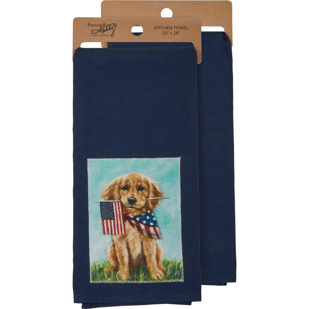 American Flag with Golden Dog Tea Towel