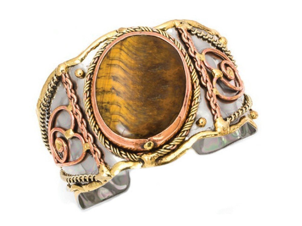 Anju Mixed Metal Tigers Eye Cuff Bracelet