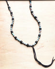 **Frosted Aqua Terra Necklace w/ Wood Beads & Leather Tassel 258a