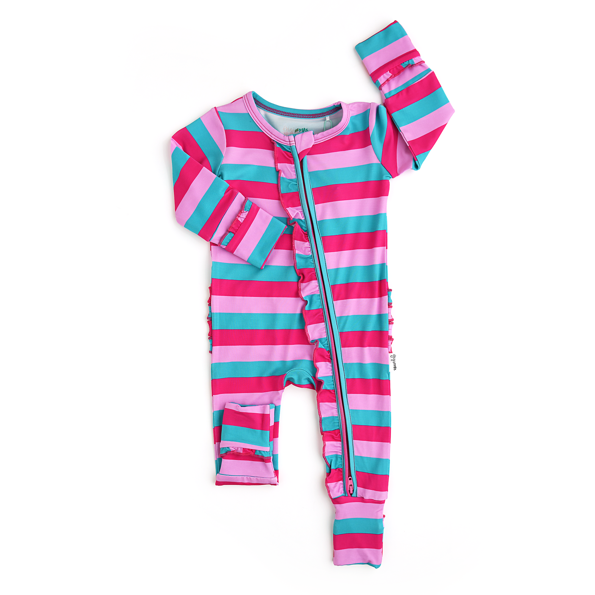 Maddie Stripe Ruffle Zip Bamboo Valentines Day