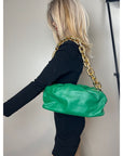 Bottega Veneta Green Chain Leather Pouch Bag  Clutch