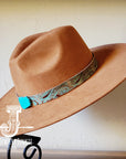 Boho Western Felt Hat w/ Choice of Leather Hat Band w/ Turquoise Slab-Tan 980k