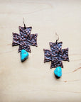 **Copper Cross Earrings w/ Blue Turquoise Chunks 220o