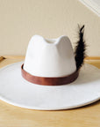 Brown Leather Hat Band w/ Feather Accents 952m