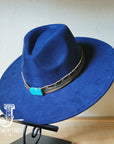 **Boho Western Felt Hat w/ Choice of Hatband- Navy 990a