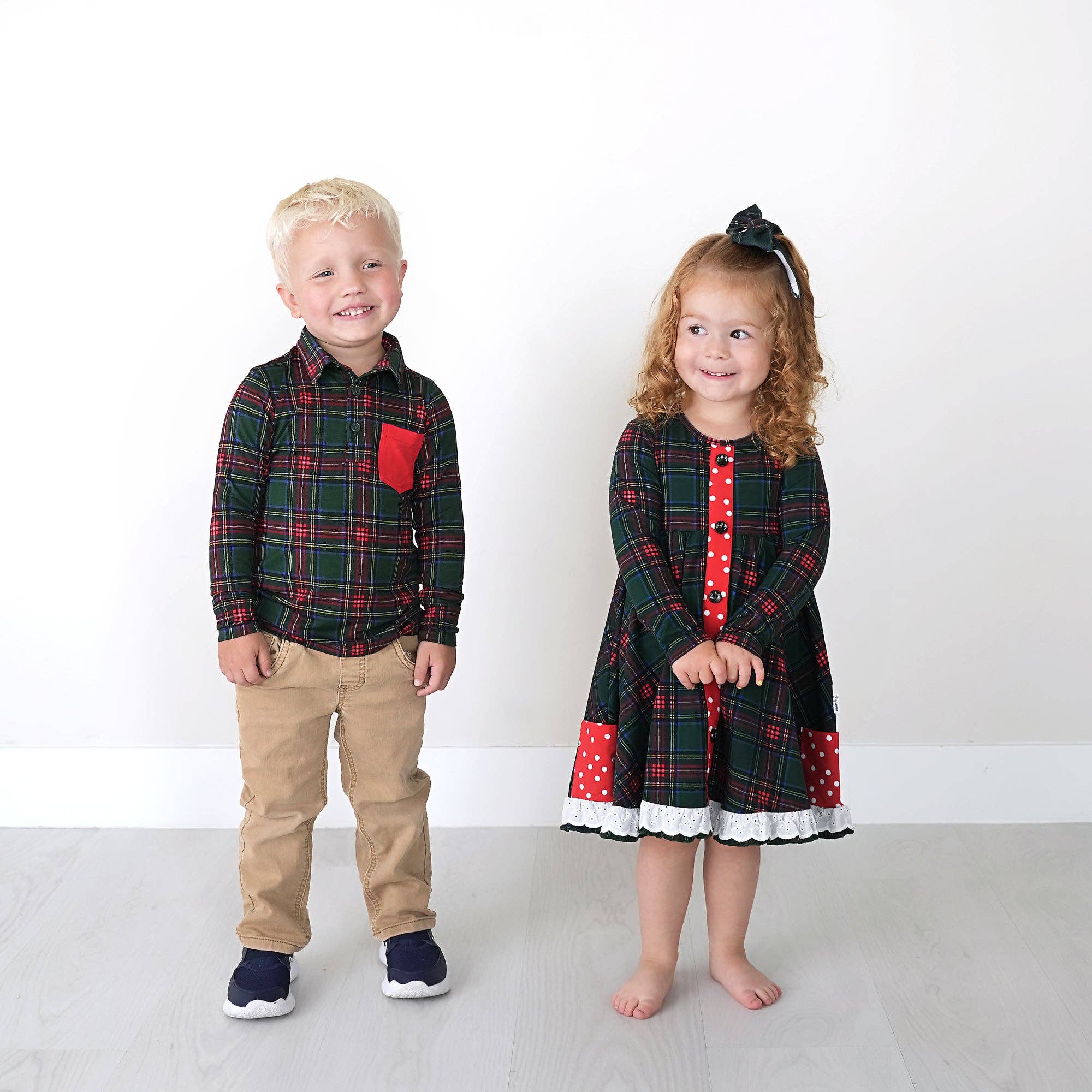 Kane Tartan &amp; Ruby Dot Button Dress Christmas Tartan