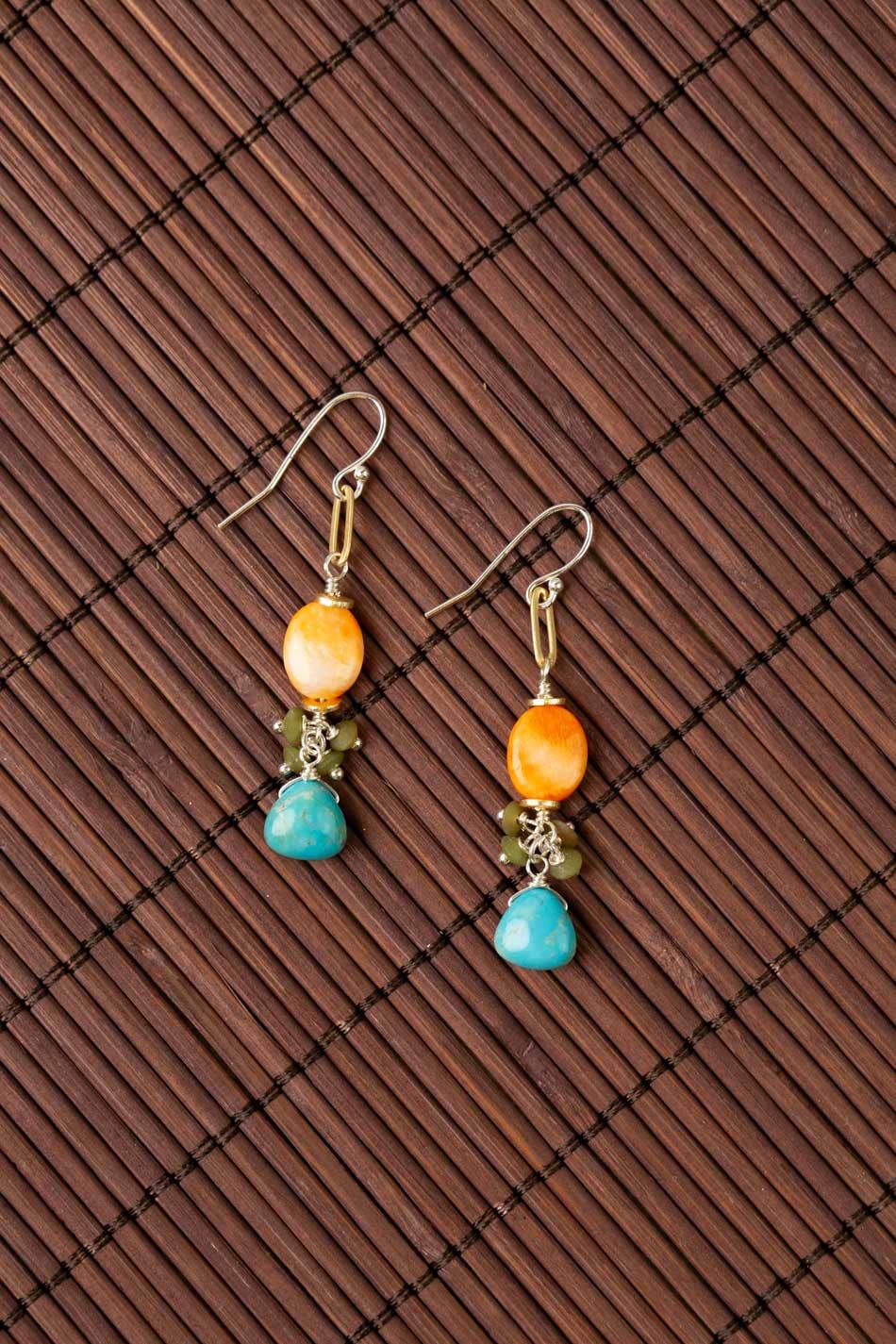 Spiny Oyster and Turquoise Dangle Earrings
