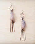 Boho Bone Deer Skin Leather Tassel Earring-Brown Feather 217r