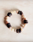 Natural Agate and Wood Beaded Stretch Bracelet 811n