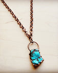 Long Copper Necklace with Turquoise and Copper Pendant 255f