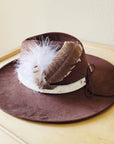 Speckled Hair on Hide Leather Hat Band w/ Feather Accents 952o