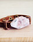 Sunstone Slab Narrow Leather Cuff Bracelet 001ab