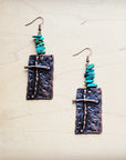 Copper Cross Earrings w/ Natural Turquoise Chunks 220n