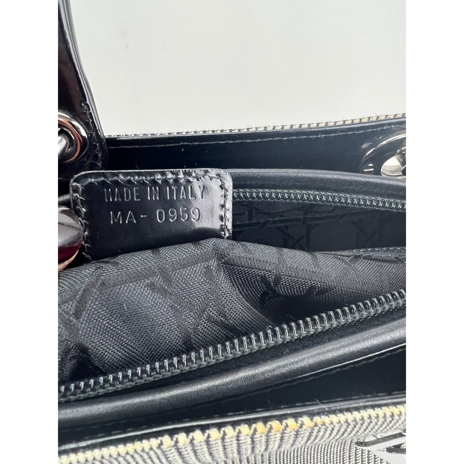 Dior Large Lady Black Patent Leather and Canvas Handbag