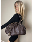 Gucci Sukey Medium Boston Guccissima Brown Leather Shoulder Bag