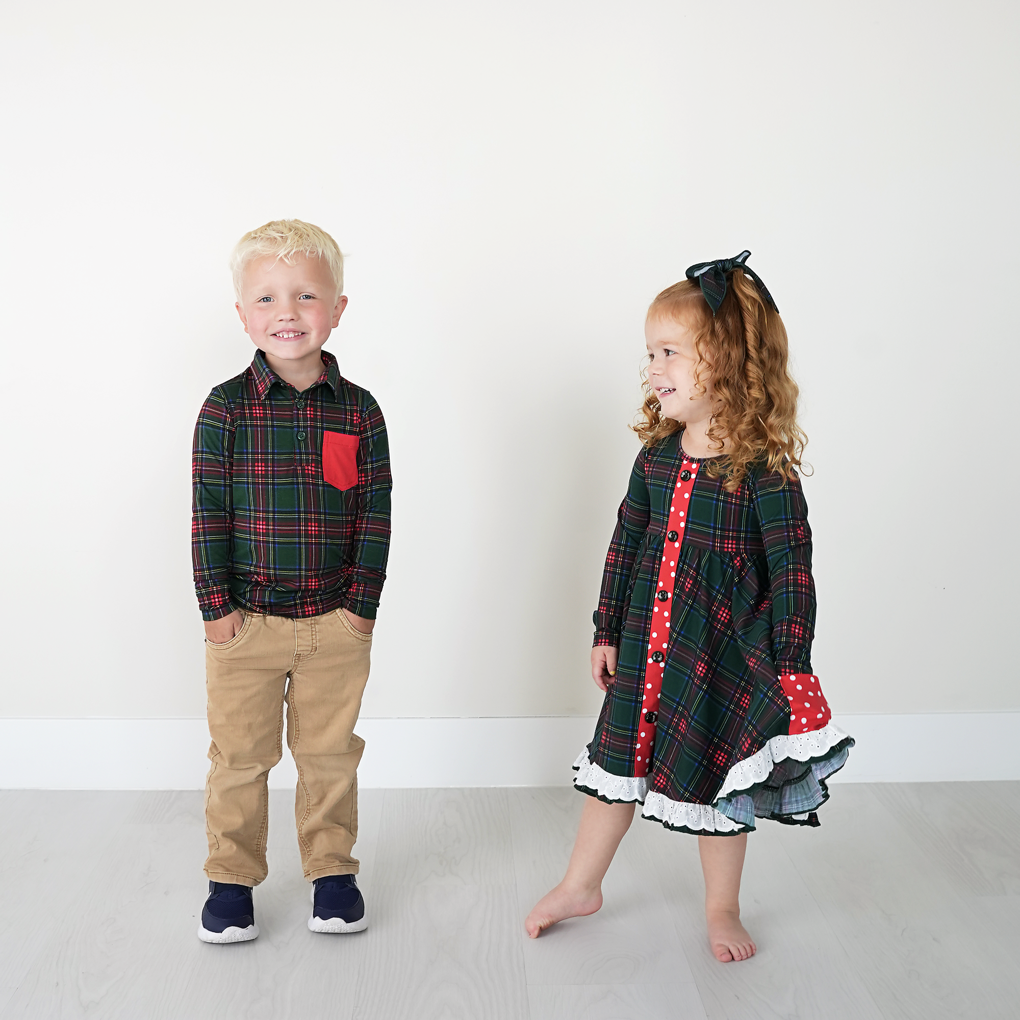 Kane Tartan &amp; Ruby Dot Button Dress Christmas Tartan