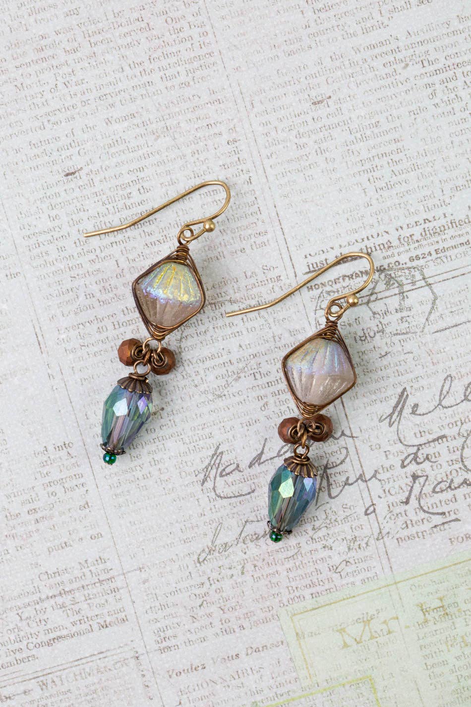 Czech Glass and Crystal Dangle Herringbone Earrings