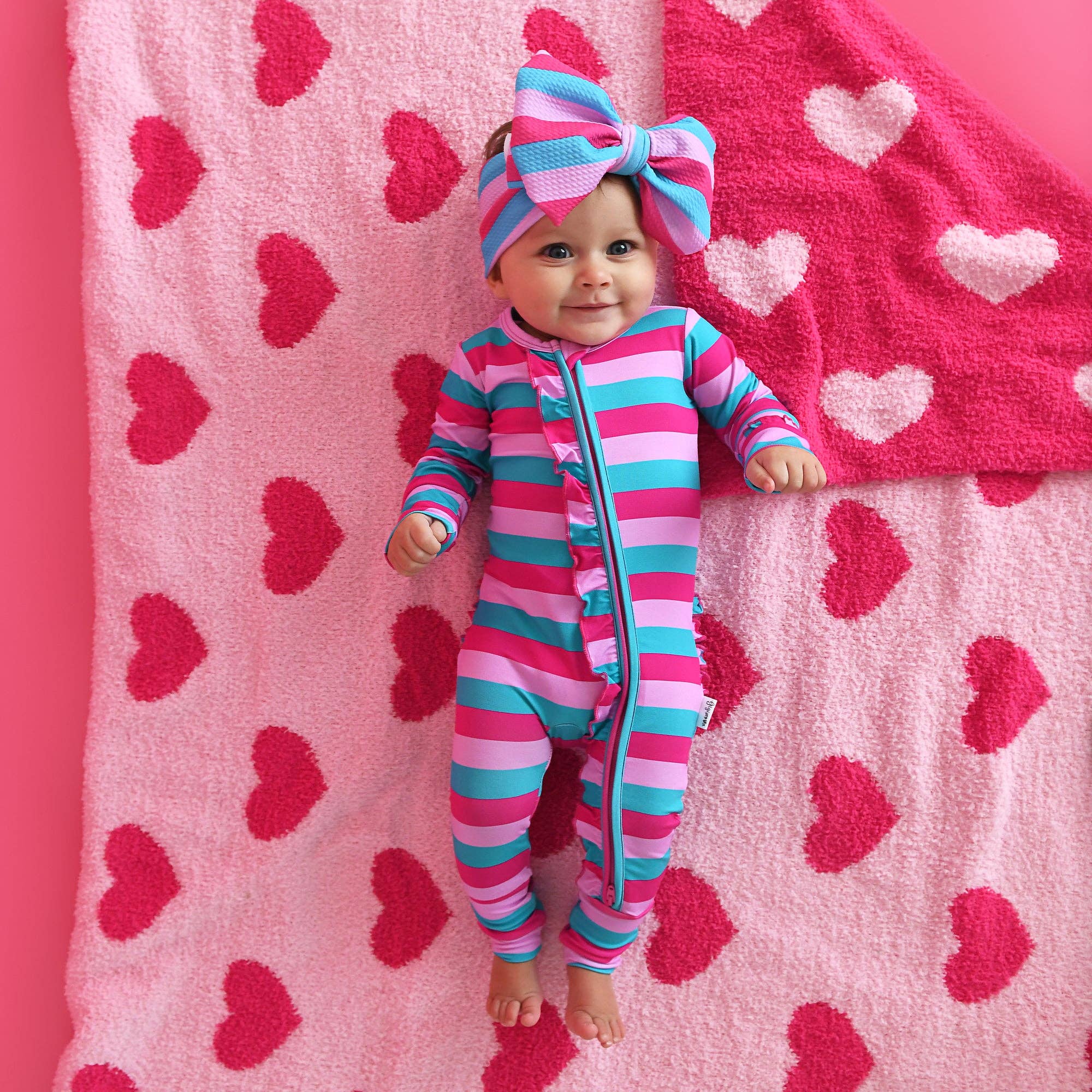 Maddie Stripe Ruffle Zip Bamboo Valentines Day