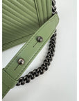 Chanel Calfskin Chevron Quilted Medium Boy Flap Light Green Bag