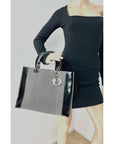 Dior Large Lady Black Patent Leather and Canvas Handbag