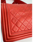 CHANEL Lambskin Quilted Medium Boy Red Flap Bag
