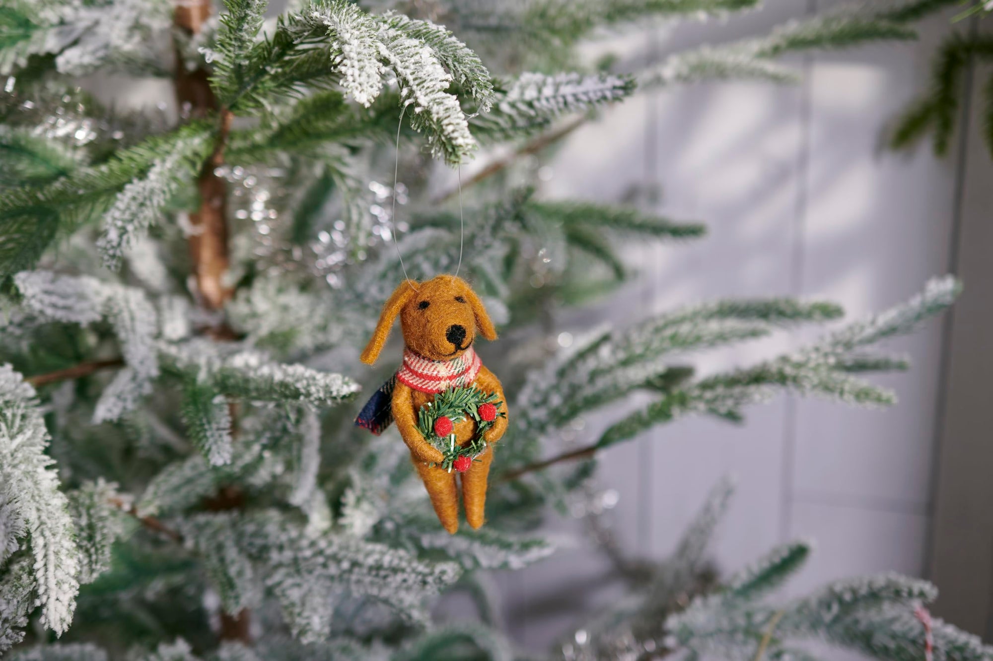 Felt Dog With Wreath Ornament