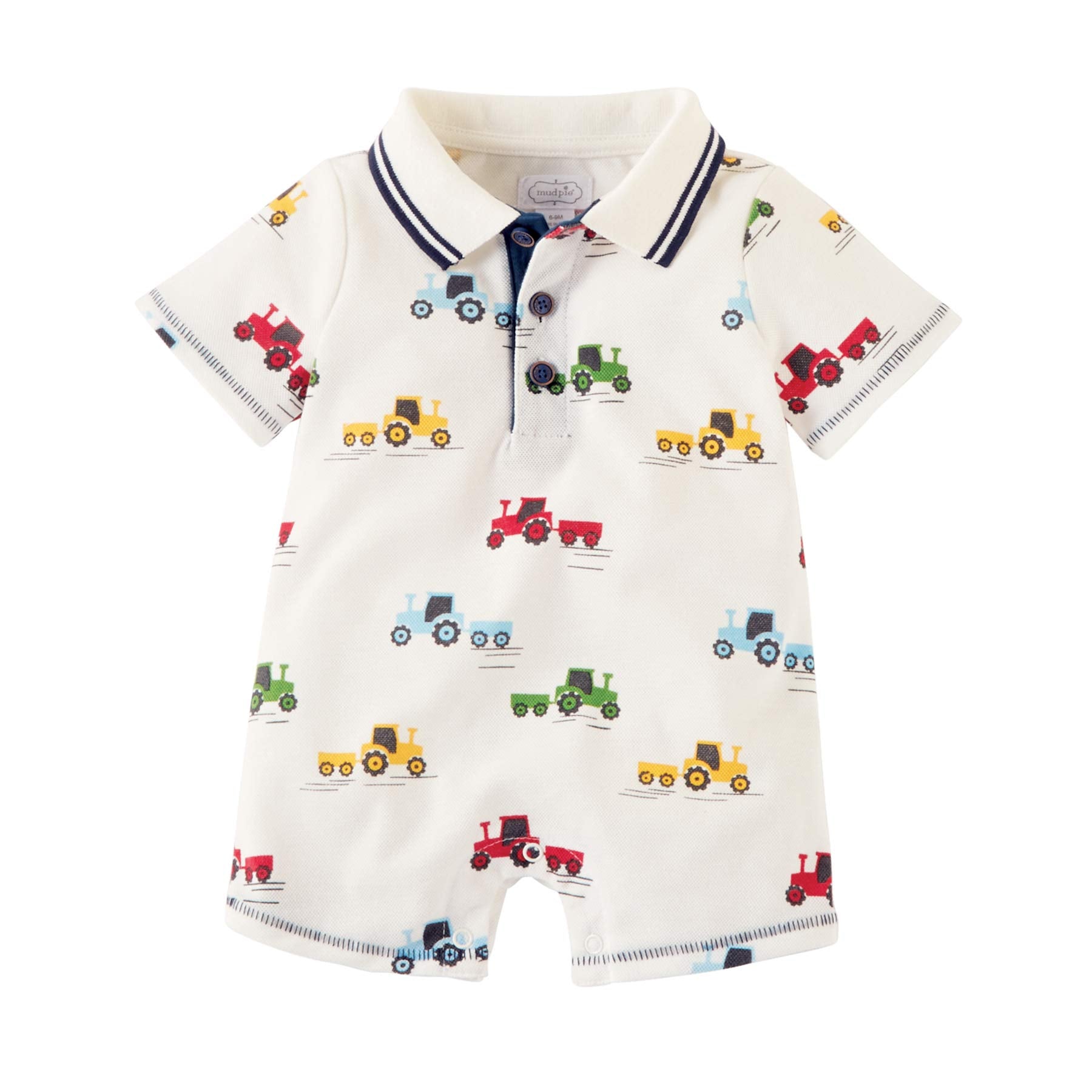 Mud Pie Pique Tractor Collar Romper