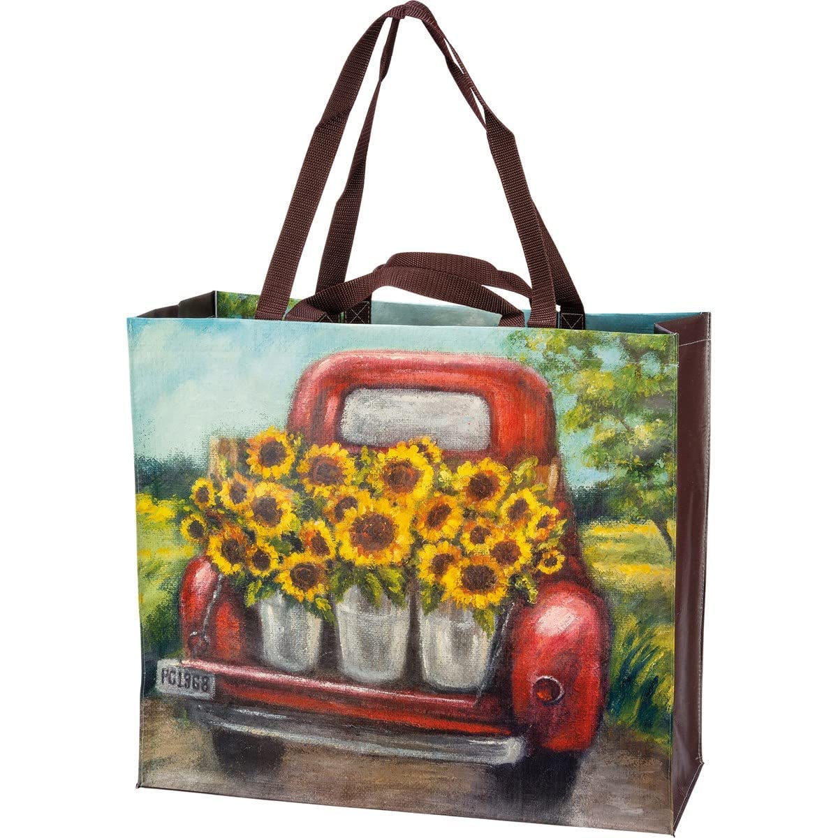 Vintage Red Truck And Sunflowers Tote Bag
