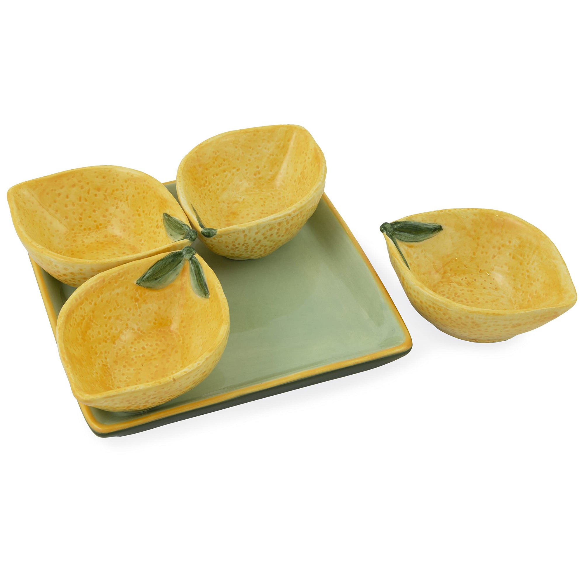 Ceramic Lemon Condiment Bowls With Tray