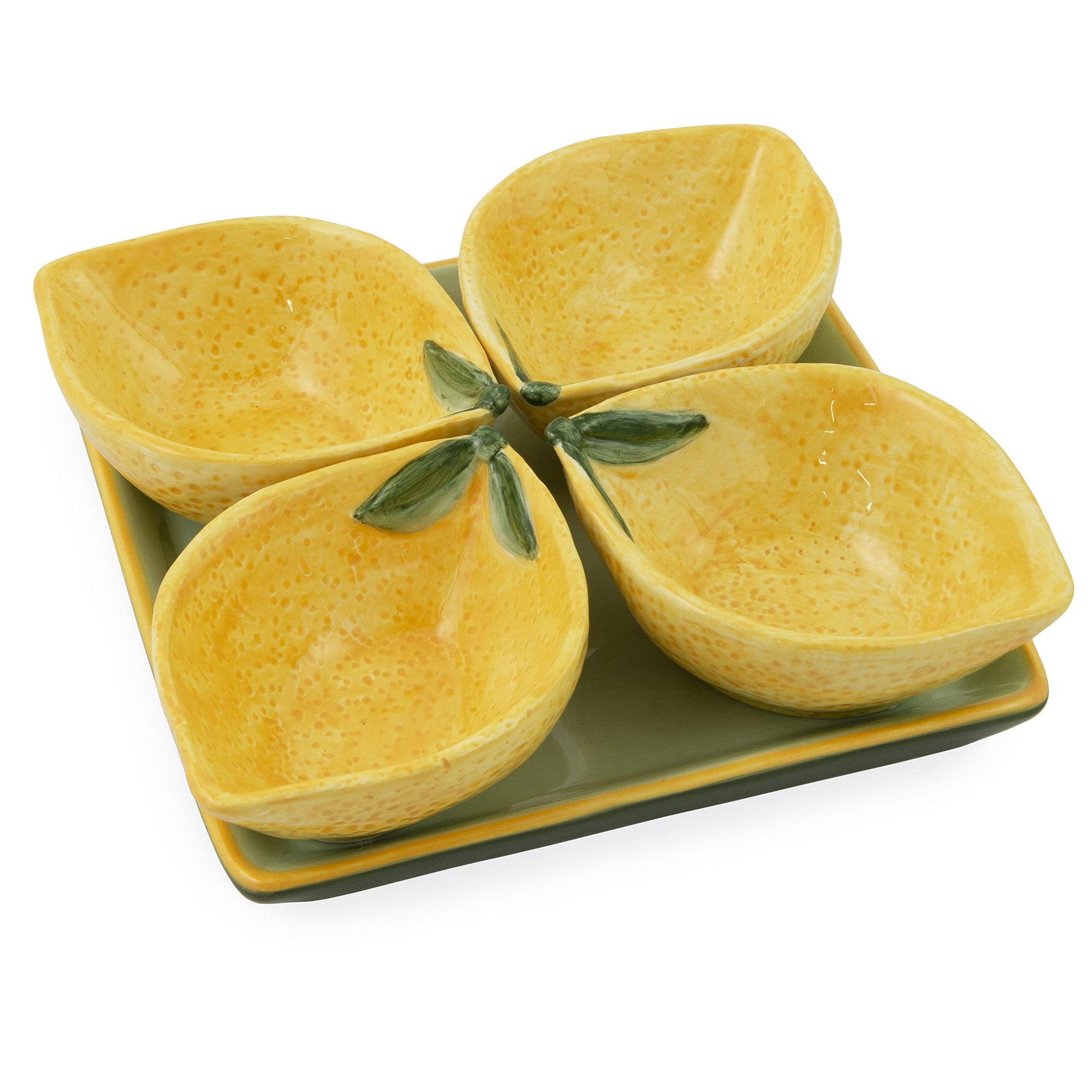 Ceramic Lemon Condiment Bowls With Tray