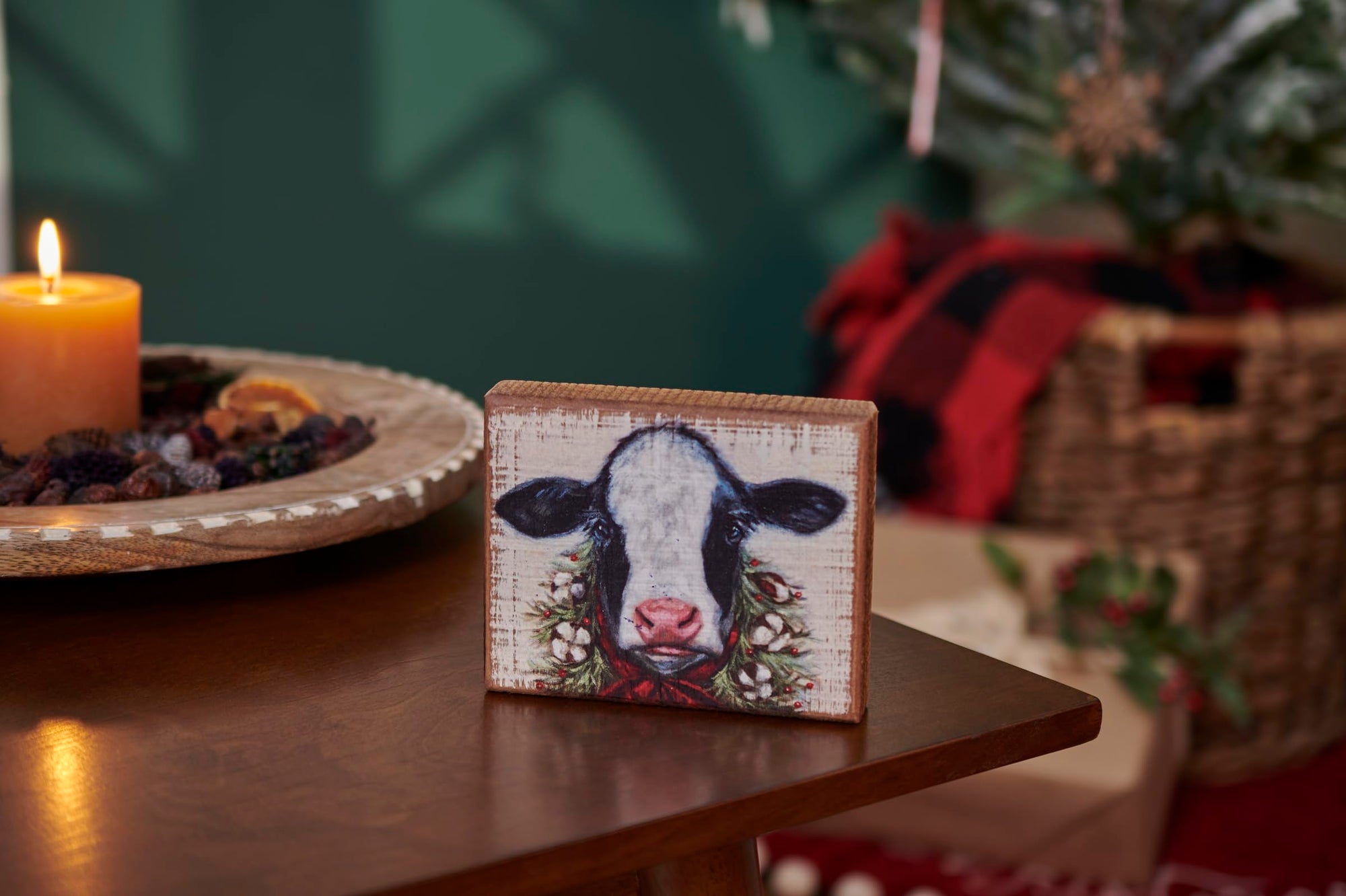 Merry Calf Block Sign Decor