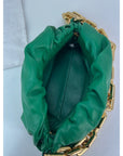 Bottega Veneta Green Chain Leather Pouch Bag  Clutch
