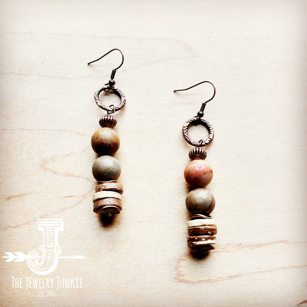 Rainbow Jasper and Wood Earrings (220e)