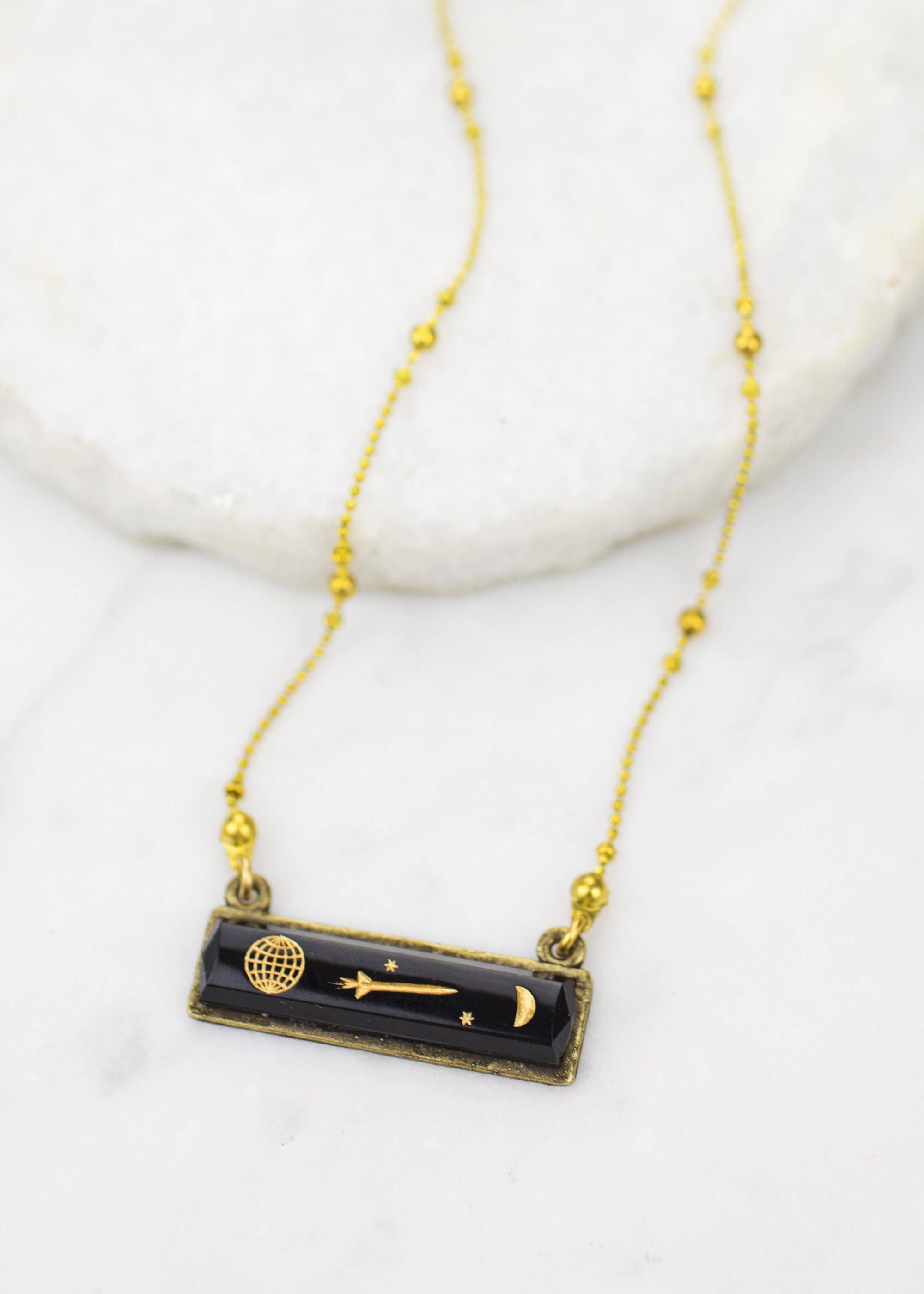 Sputnik in Black Necklace